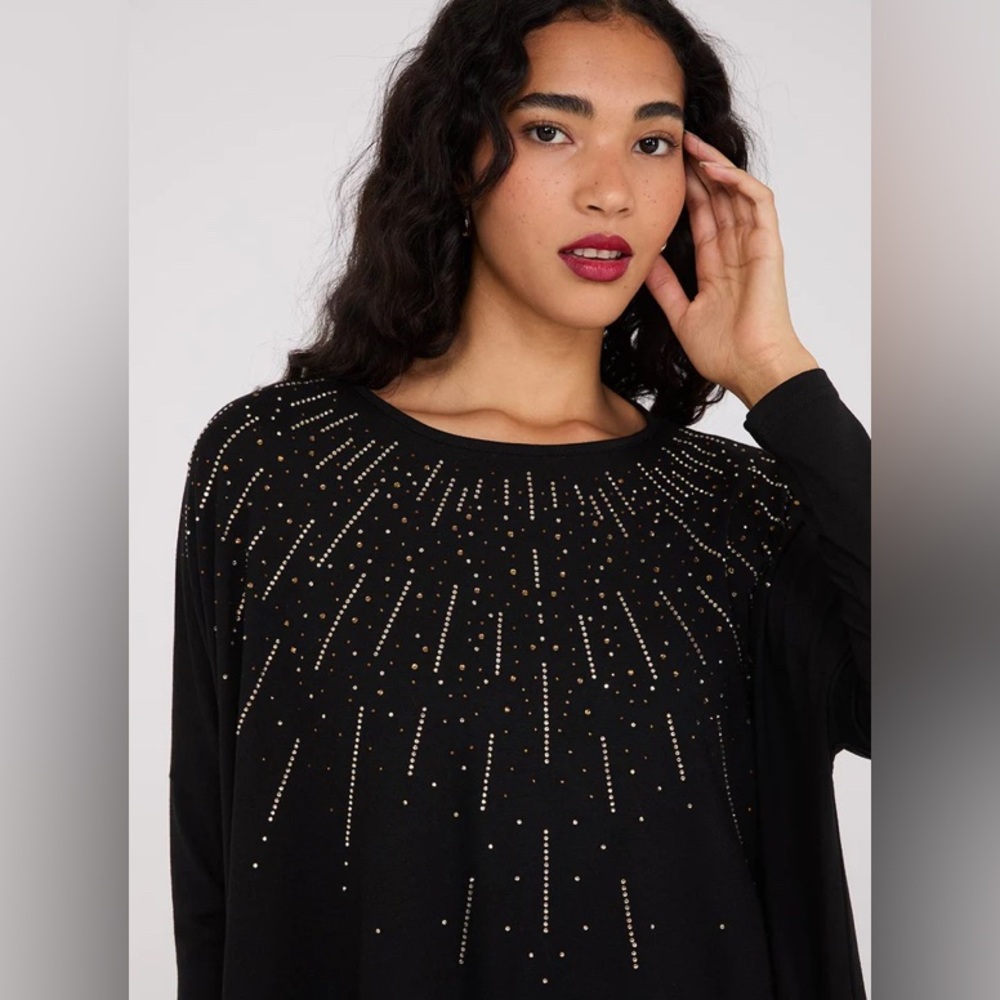 Rhinestone Handkerchief Hem Tunic Top - Picture 2 of 4